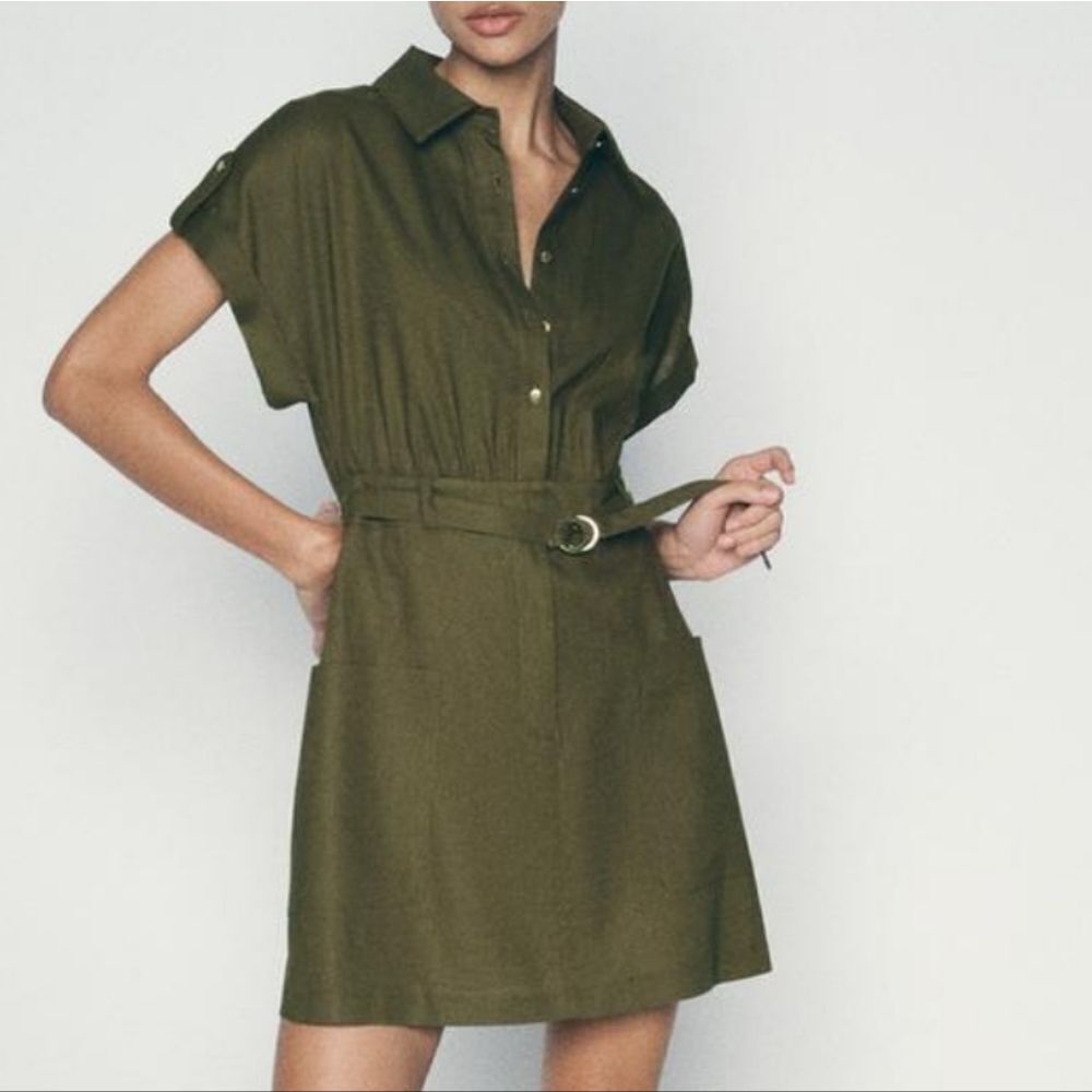 Zara Linen Blend Mini Shirt Dress, XS